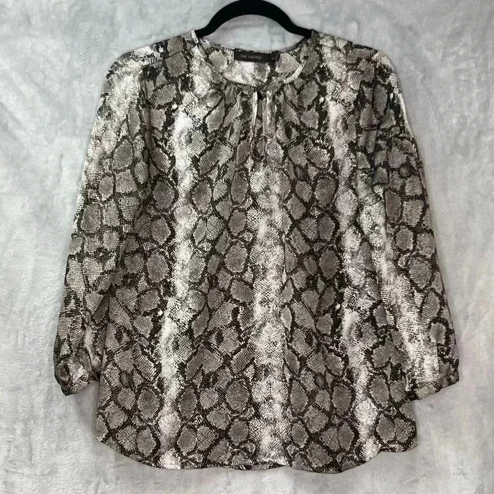 VTG THE LIMITED Snake Print Long Sleeves Silky Texture Blouse Size M Keyhole